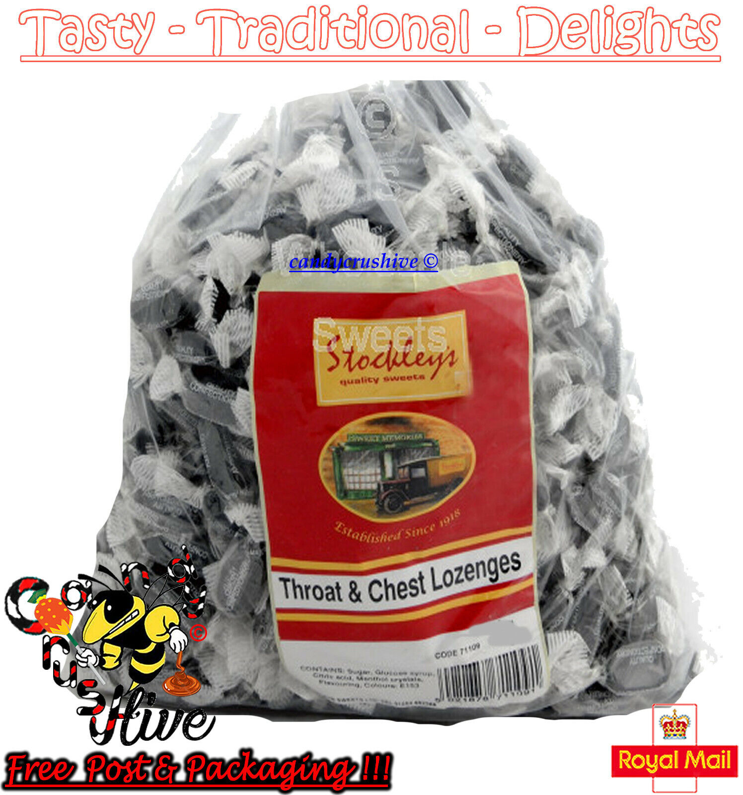 7g - 10kg Stockleys Sugar Free Throat and Chest Flavour Hard Boiled Sweets Retro