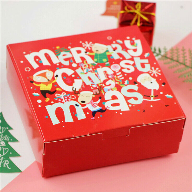 10PCS Christmas Cookie Boxes Sweet Paper Candy Gifts Box Food Packaging Gifts 