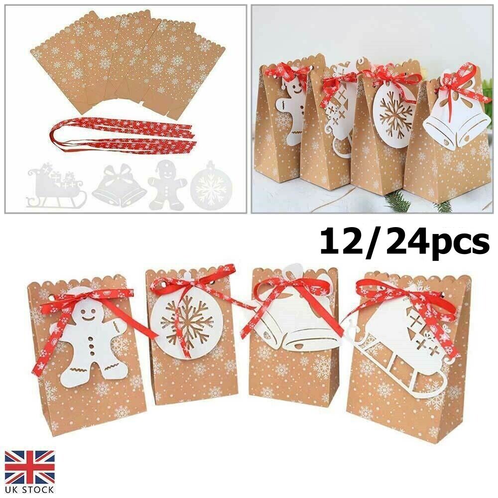 12/24 Christmas Gift Boxes Small Gift Bags Kraft Paper Candy Party Sweets Boxes