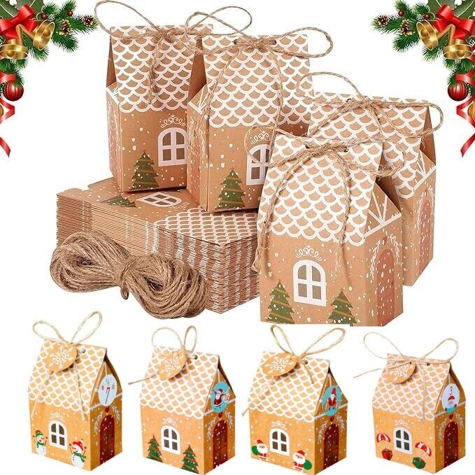 24pcs Christmas Candy Gift Bags Cookie Bag Packaging Party Boxes Xmas Sweets Box