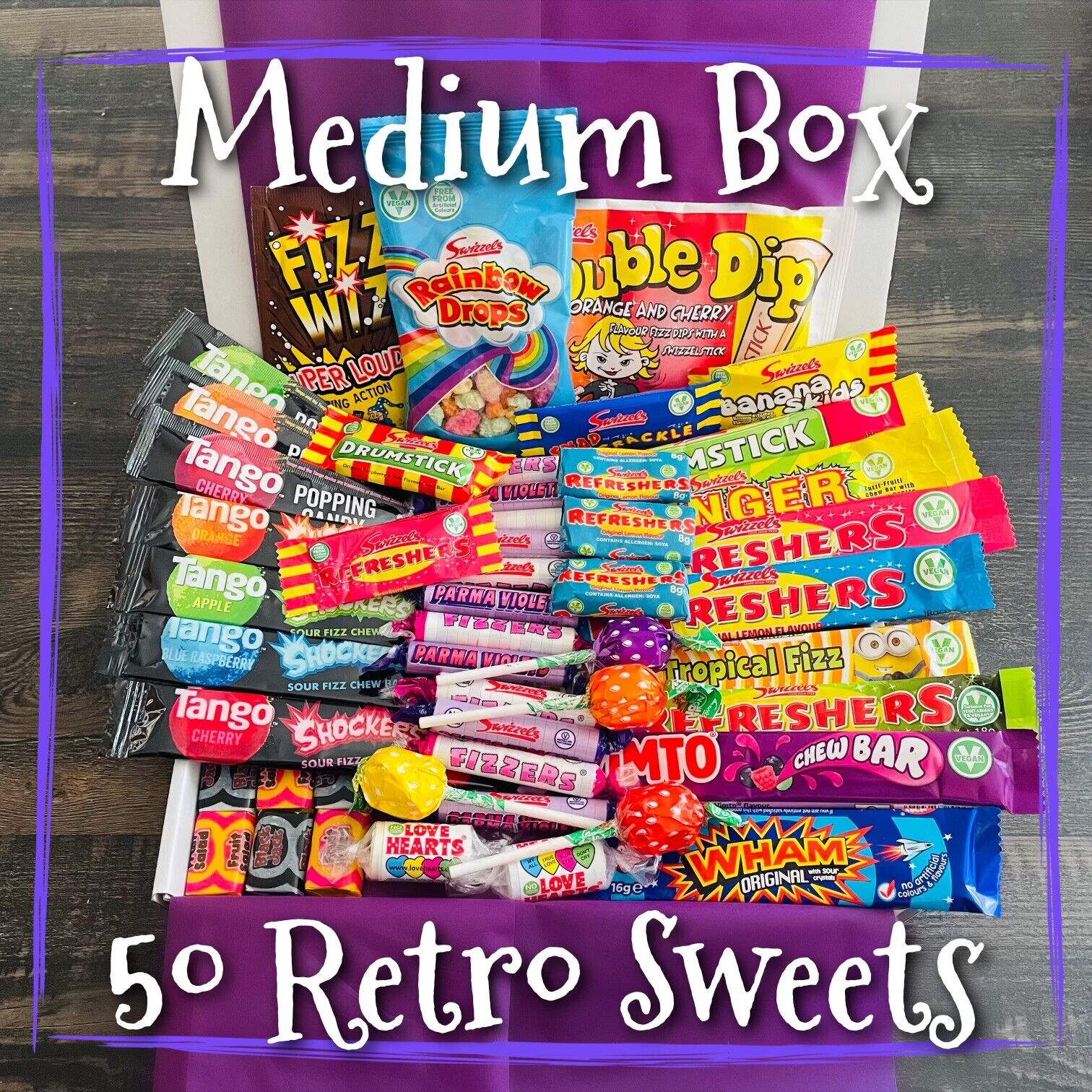 50 Sweets Medium Retro sweets hamper Gift Box old-fashioned sweets personalised