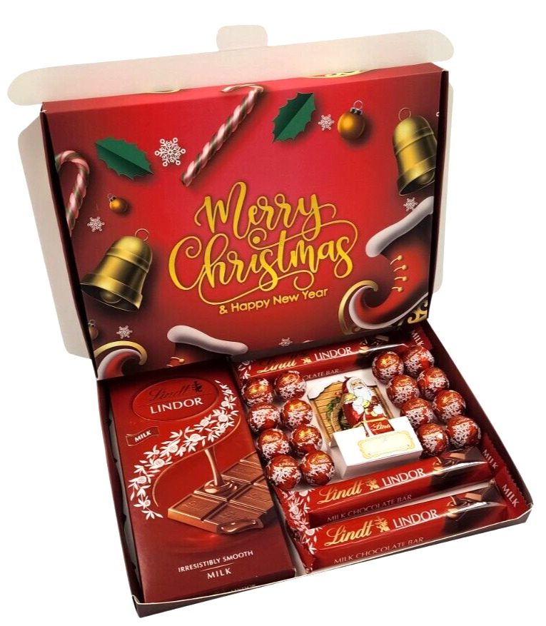 Lindt Lindor Milk Chocolate Bars & Santa Gift Box Hamper Christmas Present