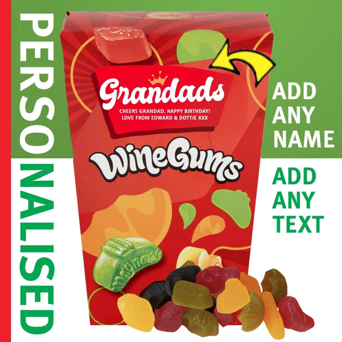 PERSONALISED Wine Gums Sweets Gift Box | 350G | Hamper Birthday | Christmas