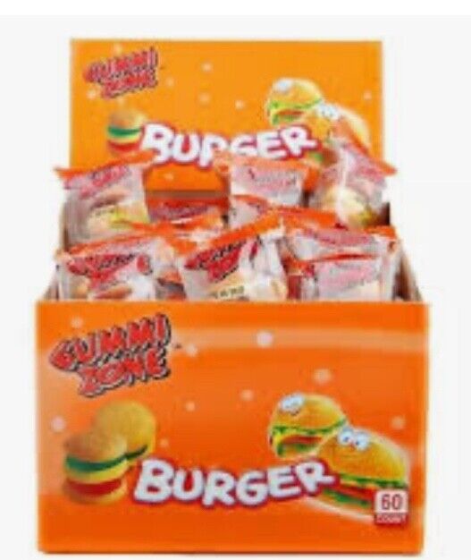 Gummi Zone 60 count BURGER Sweets GUMMY NOVELTY CANDY Party Retro Gluten Free