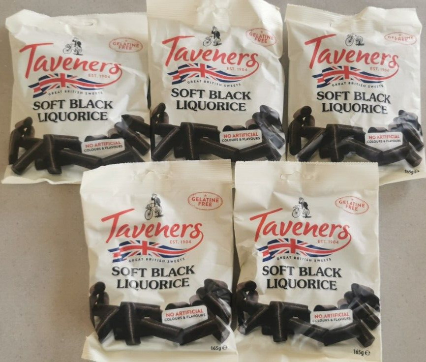 Taveners Soft Black Liquorice 5x 165g packs Sweets Pick Mix Retro Candy Party