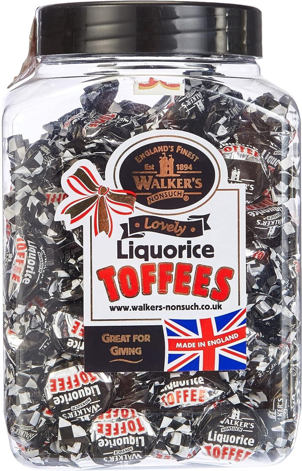 Walkers Nonsuch Liquorice Licorice Toffees Gift Jar 1.25kg- Retro Sweet Candy