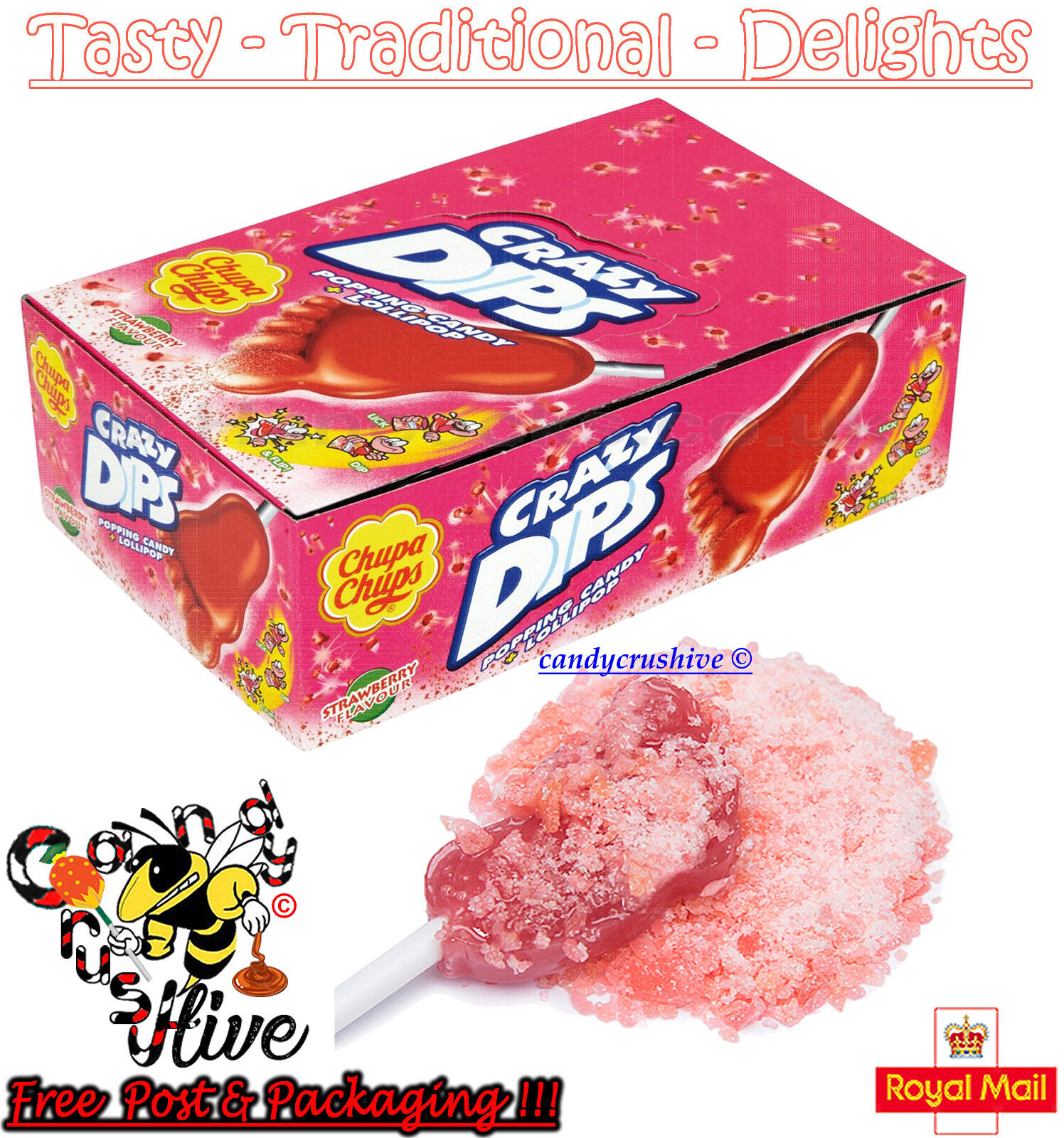 Chupa Chups CRAZY DIPS Strawberry Flavour Popping Candy and Lollipop Retro