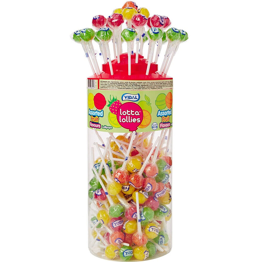 Vidal Lollies Individually Wrapped Retro Lollipops Full Bottle Sweet Candy