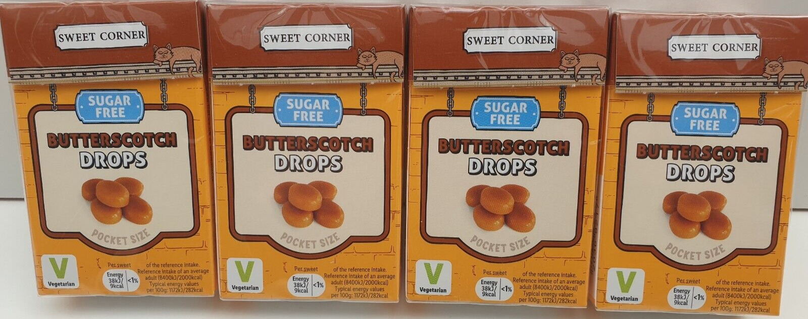 Sugar Free Butterscotch Drops 4 Packs Pocket Size Vegan Sweet Sweets Candy Retro