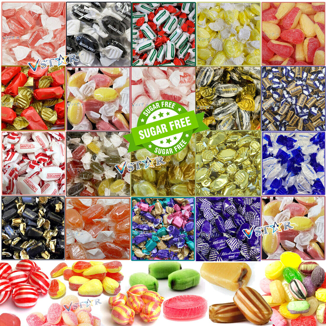 Sugar Free Hard Boiled Sweets Retro Pick n Mix Quality Assorted Wrapped Sweets