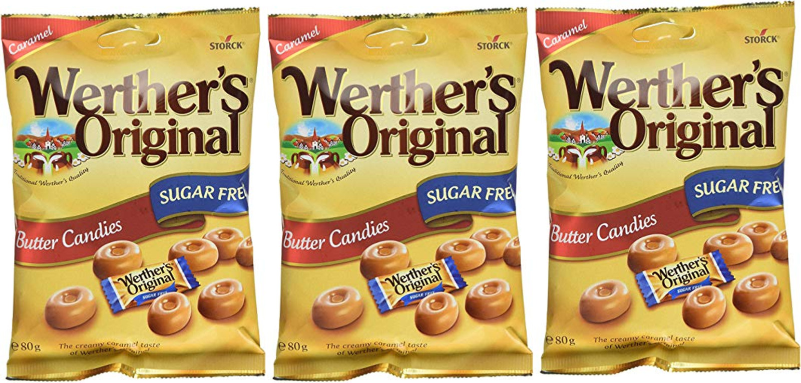 Werther's Original Butter Candies Sugar Free Retro Sweets 80g X 3 Packs